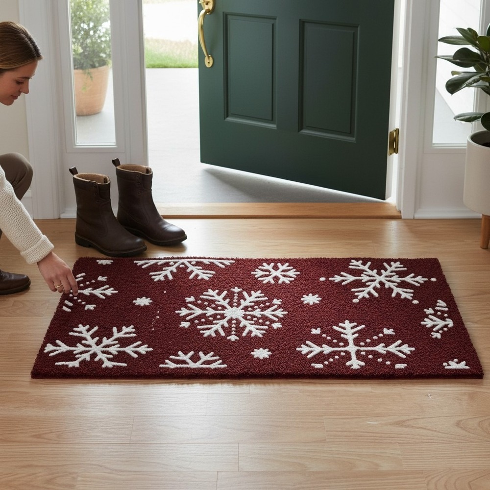 Wondershop Doormat 18x30 Red NWT Snowflake Coir Holiday 066067778
